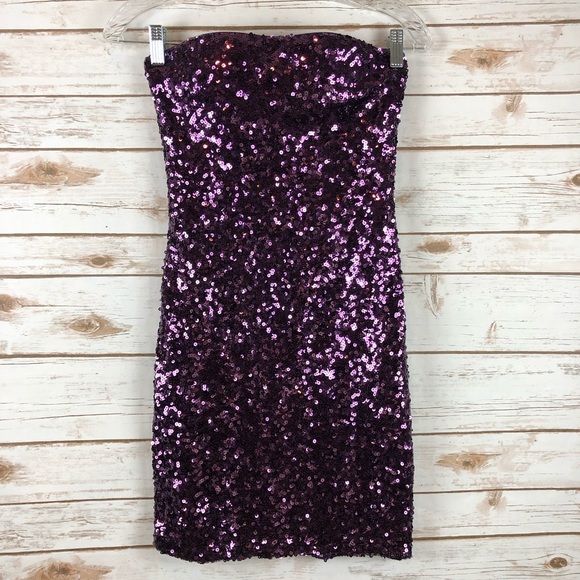 Forever 21 Dresses & Skirts - Strapless Sequins Dress Dark Purple Size S